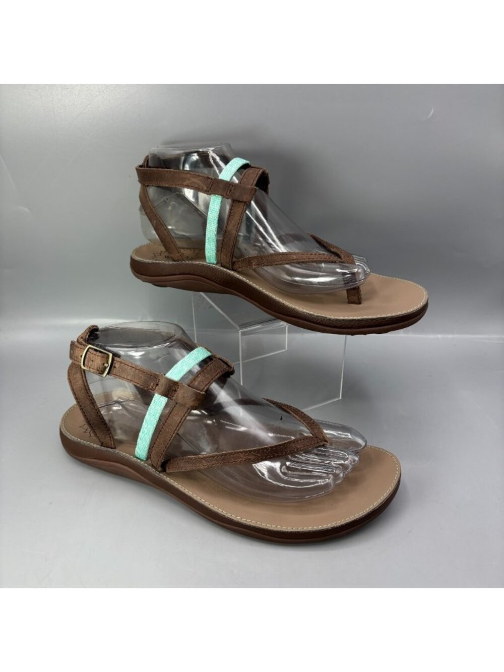 Chaco Loveland Sandals Womens 9 Brown Teal Heather Opal Leather Strappy Comfort